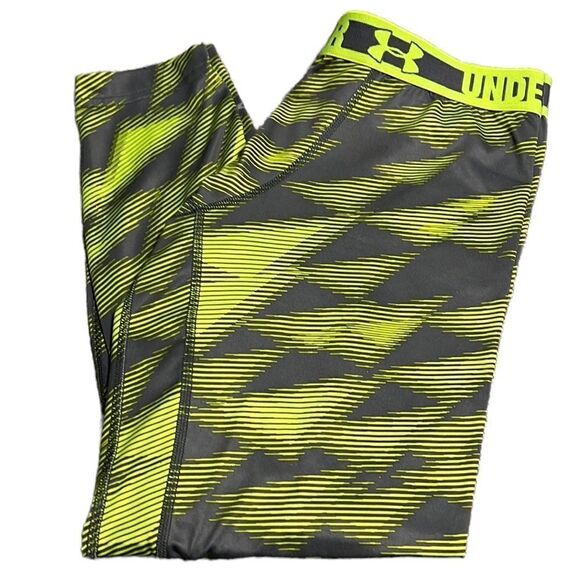 Under Armour ColdGear Grey Neon Green Fitted Bottoms Youth Size Base Layer YXL - Picture 2 of 9